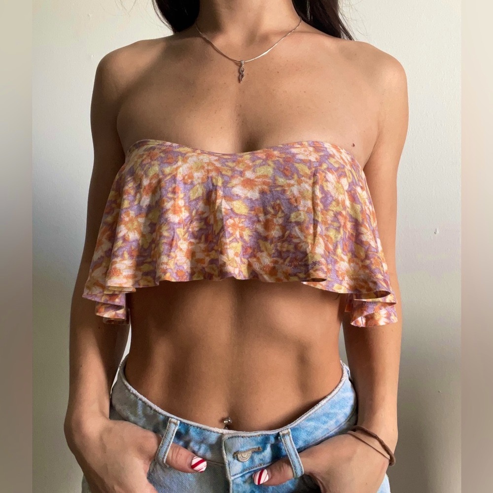PacSun Floral Bandeau Crop Top Nollie Brand Floral Purple Orange Yellow Small